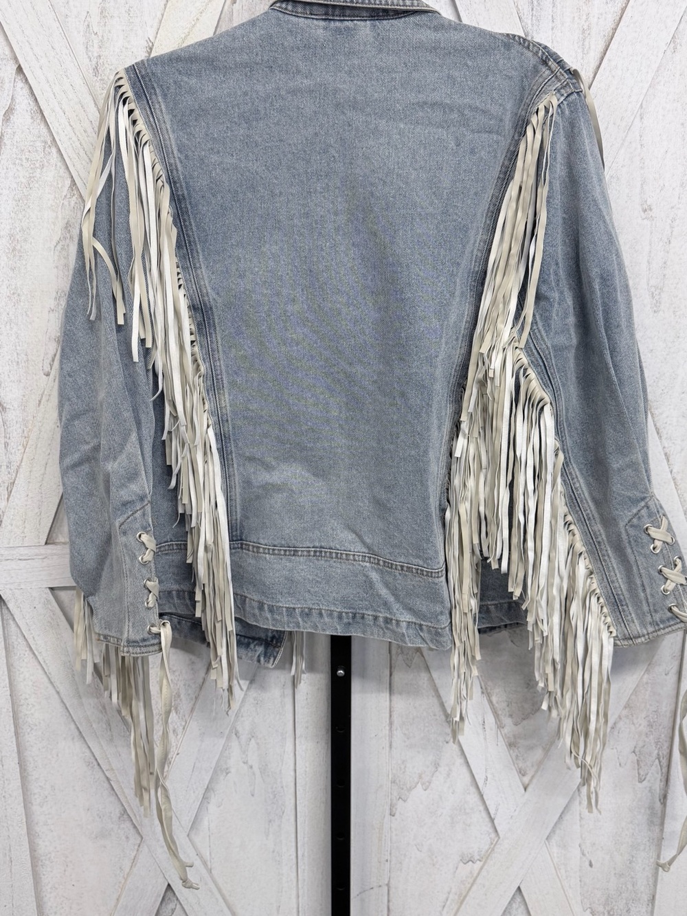Saints & Hearts Light Blue Fringe Denim Jacket with White Trim - Picture 10 of 10